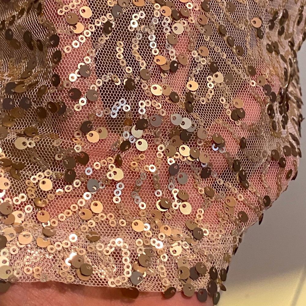 $10 dress sale! NWT Forever 21 gold sequin cocktail dress,lined stretch mesh,M - Picture 8 of 10